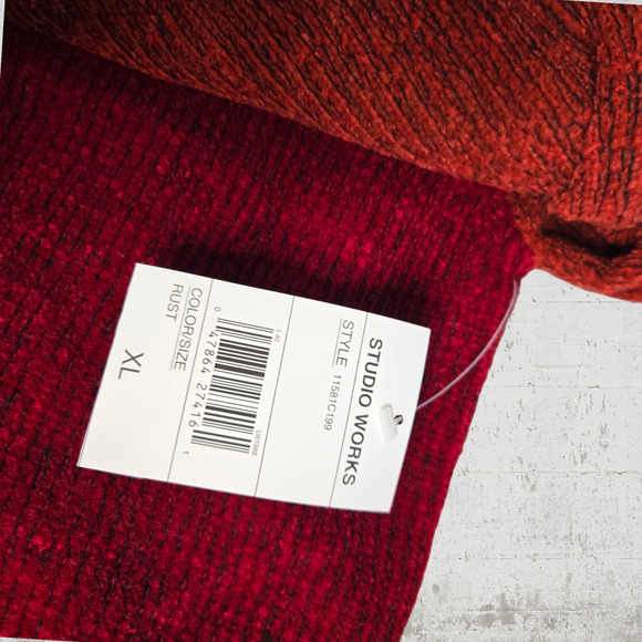 90s Vintage Red Patchwork Chenille Soft Deadstock Crewneck Sweater Size XL - Picture 5 of 9